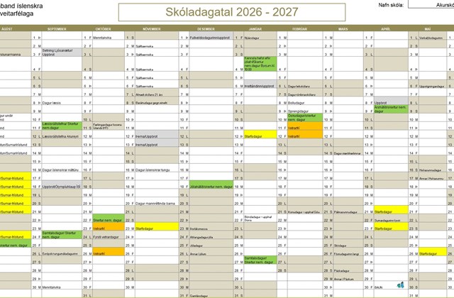 Skóladagatal næsta skólaárs
