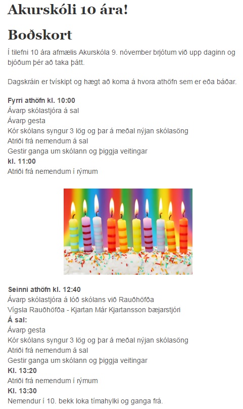 Afmæli skólans 9. nóvember