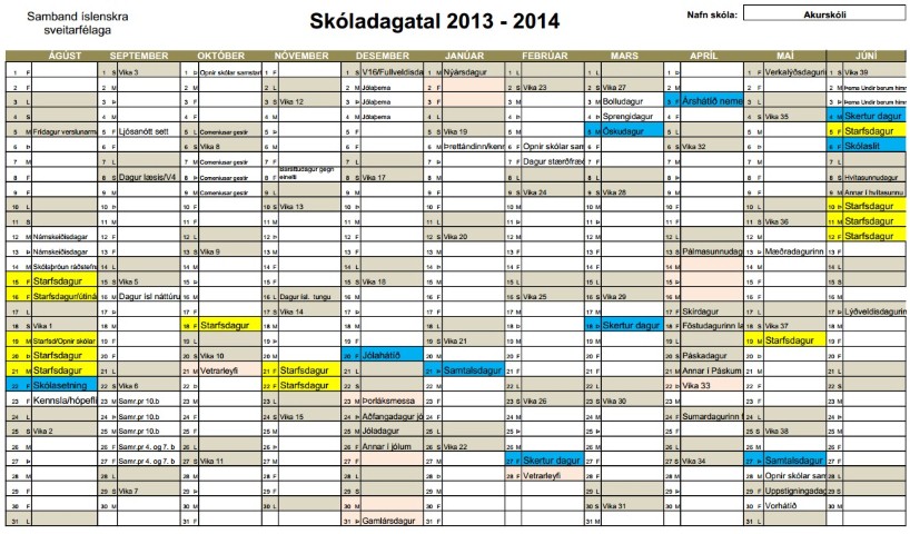 Skóladagatal næsta skólaárs