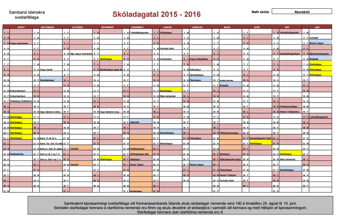 Smávægilegar breytingar á skóladagatali