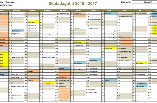 Skóladagatal 2016-2017