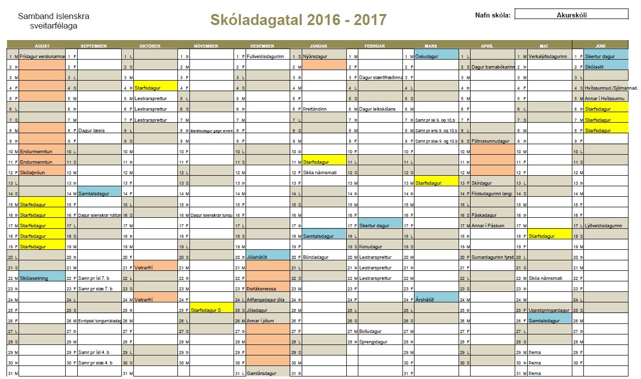 Smávægilegar breytingar á skóladagatali