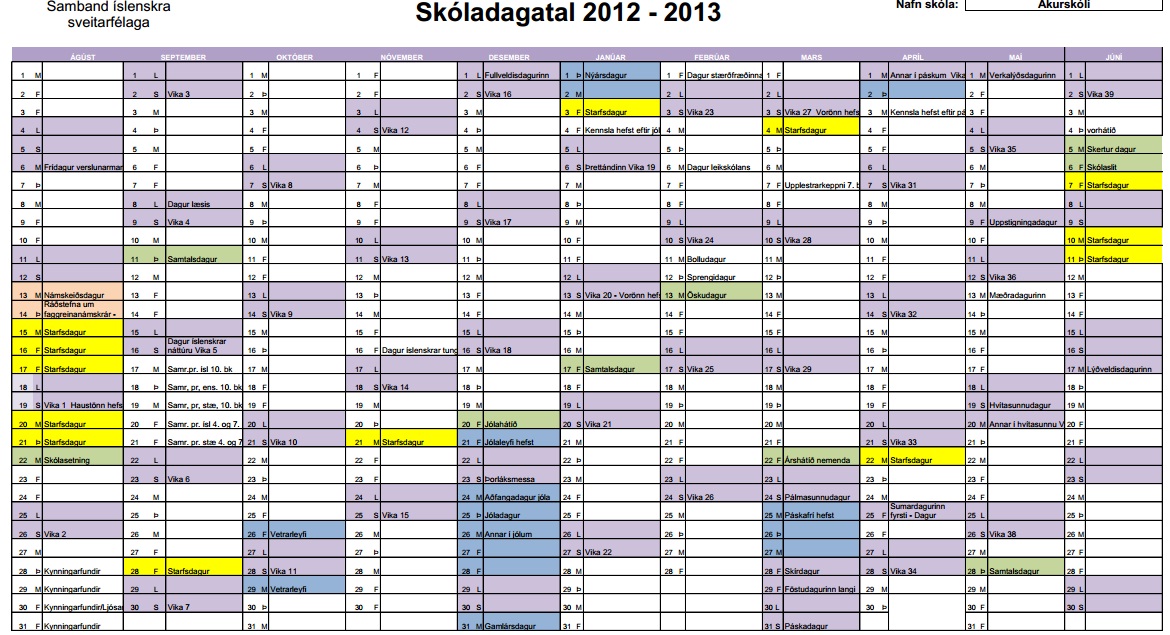 Smávægilegar breytingar á skóladagatali