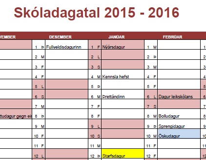 Skóladagatal 2015-2016