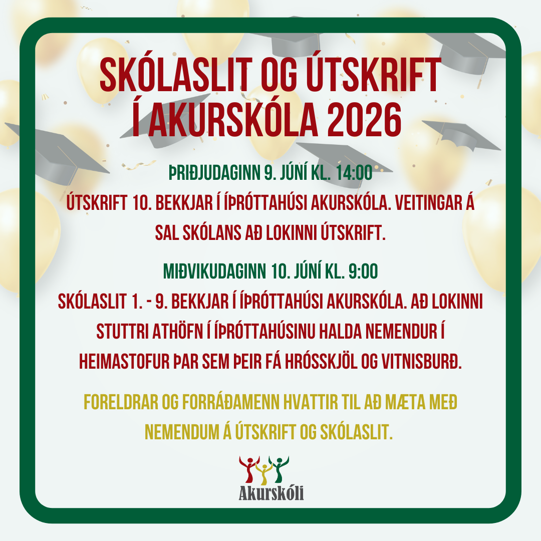 Útskrift og skólaslit vor 2026