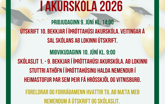 Útskrift og skólaslit vor 2026