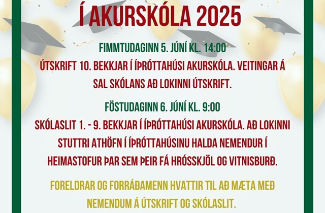 Útskrift og skólaslit vor 2025