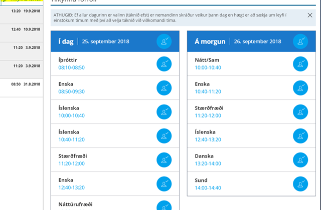 Forfallaskráning í gegnum Mentor – skráning veikinda hluta úr degi